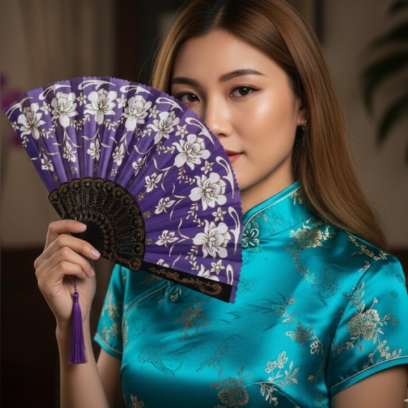 ✨Elegant Purple Floral Hand Fan - Picture 2 of 8